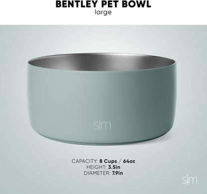 Simple Modern Stainless Steel Pet Water Bowl for Dogs & Cats | Reusable Insulated Stainless Steel Food Bowls for Dog Cat | No Tip No Slip BPA Free | Bentley Collection | Large (64oz) | Almond Birch