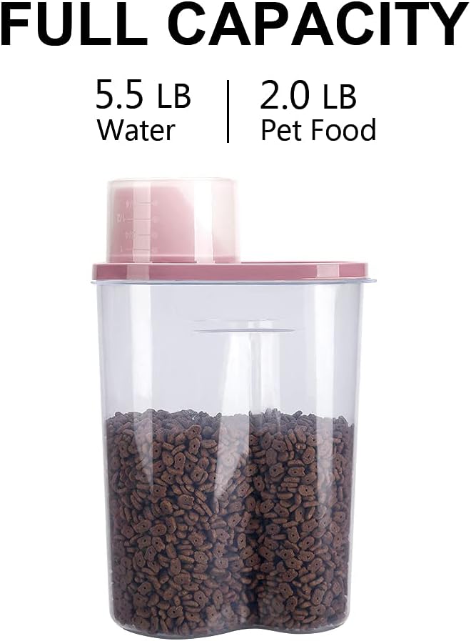 GreenJoy 2 Pack 2lb/2.5L Pet Food Storage Container with Measuring Cup, Can Covers and Bowl for Small Dog, Cat, Waterproof-BPA Free (Blue and Pink)