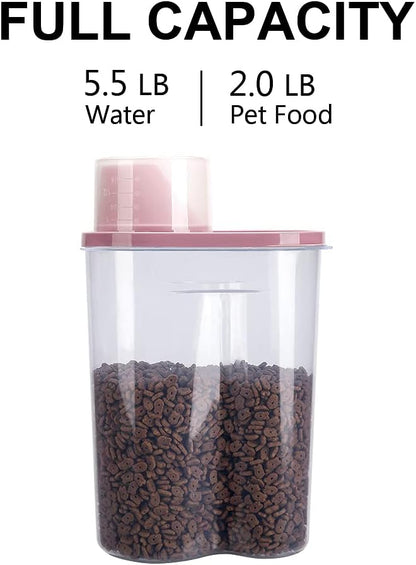 GreenJoy 2 Pack 2lb/2.5L Pet Food Storage Container with Measuring Cup, Can Covers and Bowl for Small Dog, Cat, Waterproof-BPA Free
