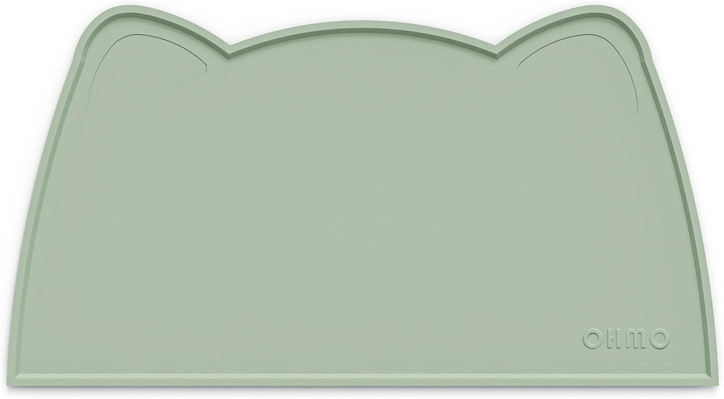 OHMO - Cat Food Mat, Silicone Pet Feeding Mat for Floor Non-Skid Waterproof Dog Water Bowl Tray, Easy to Clean Pet Placemat (Sage Green, 18 * 9.8'')