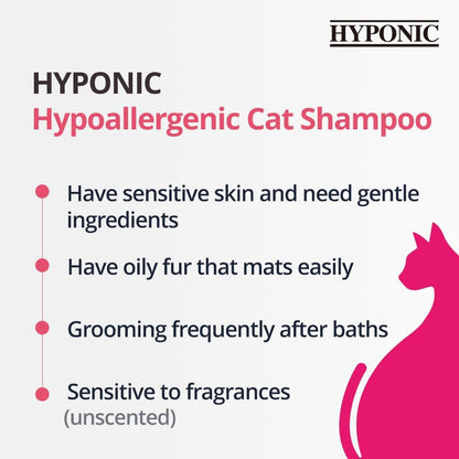 HYPONIC Hypoallergenic Premium Shampoo for All Cats (Unscented, 10.14 oz) - Fragrance Free Cat Shampoo for Dry Skin, Dandruff, Allergy