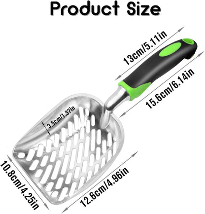Cat Litter Scoop-Metal Cat Scooper-Long Handle Scoop,Cat Scooper-Poop Sifting-Mesh Shovel-Suitable for Cat Litter Box(Green)