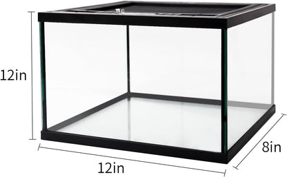 Reptile Glass Terrarium Tank 12 * 12 * 8" Full View with Top Ventilation, Amphibians Box Habitat Enclosure Cage for Frog,Spiders,Dubia Cockroach,Praying Mantis,Cricket,Tarantula,Hermit Crab
