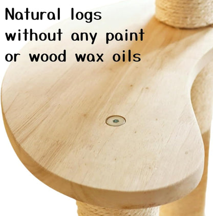 Modern Wood Rattan Cat Tree for Large Cats, Luxury Multi-Level Oak Solid Wood Cat Trees Towers，w/3 Weaving Cat Nests & Washable Cushions, Sisal Scratching Posts, for Indoor Large Cats-No paint/wax oil