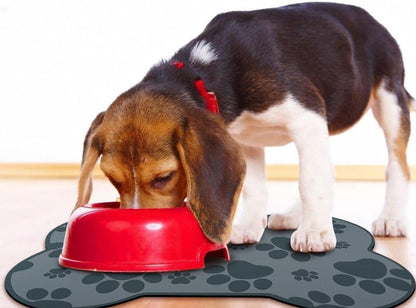 Dog Food Mats for Floors Waterproof, Pet Feeding Absorbent Water Bowl Mat Cat Placemats Gray Bone Shape 19 * 12 inch