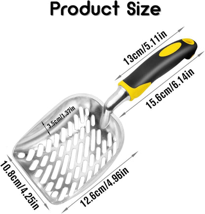 Cat Litter Scoop-Metal Cat Scooper-Long Handle Scoop,Cat Scooper-Poop Sifting-Mesh Shovel-Suitable for Cat Litter Box, (Yellow)