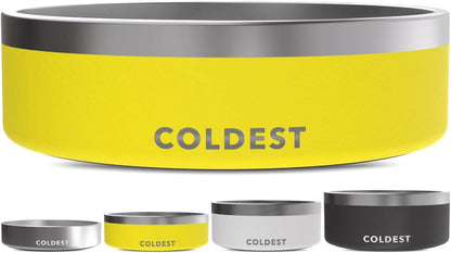 Coldest Dog Bowl - Anti Rust Metal, Non Slip, 3 Layers Insulated Stainless Steel Dog Bowls - Spill Proof & Heavy Duty - Water Bowl for Dogs, Cats & Pets, Dish Washer Safe (42 oz, Solar Yellow)