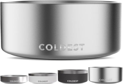 Coldest Dog Bowl - Anti Rust Metal, Non Slip, 3 Layers Insulated Stainless Steel Dog Bowls - Spill Proof & Heavy Duty - Water Bowl for Dogs, Cats, Dish Washer Safe (100 oz,Polished Stainless Steel)