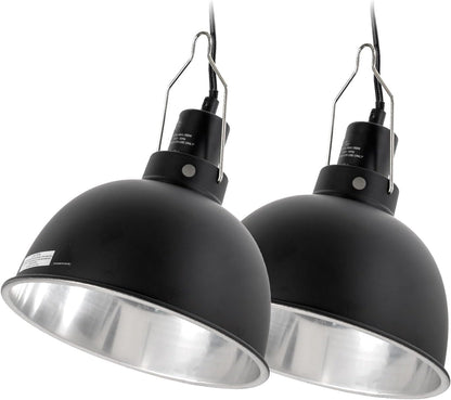 Reptile Light Fixture 2 Pack, 8.5 in Deep Dome Reptile Heat Lamp Fixture, Optical Reflection Terrarium Light Fixture for Reptile UVB UVA Heat Basking Bulbs, Separate Switch & Hook