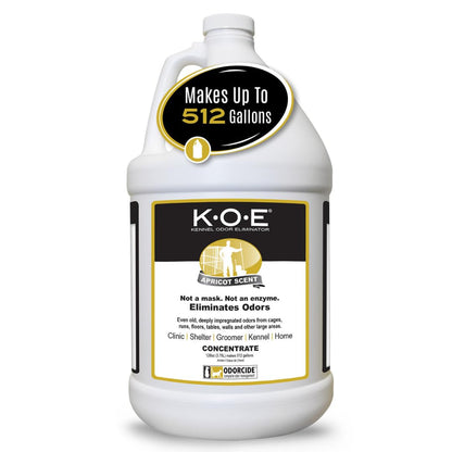 Odorcide K.O.E. Apricot Odor Eliminator Concentrate for Strong Odor for Cages, Runs & More – Home & Kennel w/Safe, Non-Enzymatic Formula - 128 oz