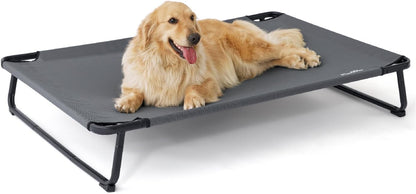 Made4Pets Elevated Outdoor Dog Bed for Extral Large Dogs – Heavy-Duty Raised Cot with Breathable Cooling Mesh, No-Slip Feet, Chew-Resistant Frame, Indoor & Outdoor Pet Hammock, 49"x32", Gray