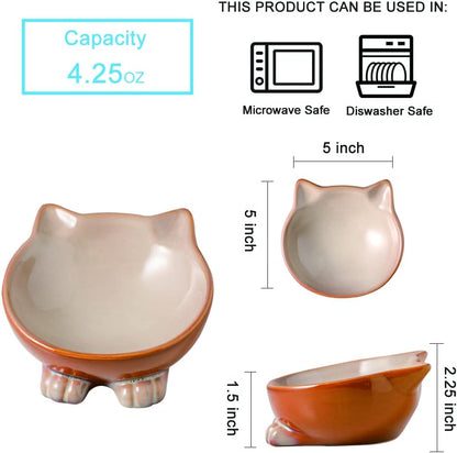 Nihow Ceramic Basic Cat Bowls: 5 Inch Cat Bowl for Food & Water - Food Grade Cat Dish for Small-Sized Cat - Microwave & Dishwasher Safe -Elegant Brown (4.25 OZ /1 PC)