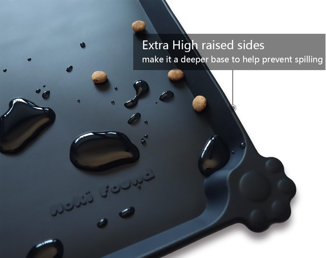 Hoki Found X-Large Silicone Pet Food Mats - Non Slip Dog Cat Bowl Mats - Waterproof - Black