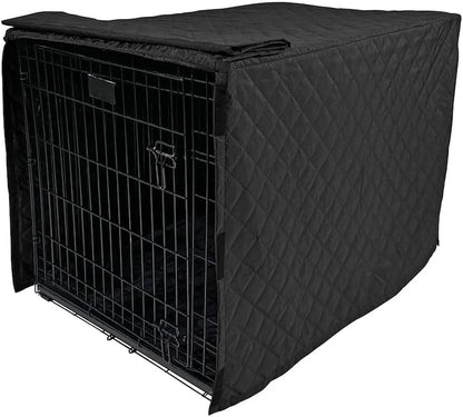 4Knines Quilted Dog Crate Cover – Heavy-Duty, Water-Resistant Fabric for Indoor/Outdoor Use – Durable Travel Cage Cover for Training, Weather Protection – Fits 36-Inch Crates – Black