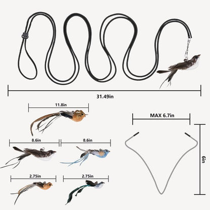 Cat Toys for Indoor Cats, Interactive Bird Cat Toy Self-Holding Suction Base with 5 Replaceable Birds, Door Hanging String, Feathers & Bells | Chase, Jump & Exercise for Kittens/Adult Cats