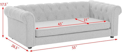 Dog Sofa Couch for Medium to Large Dogs, 55" Memory Foam Pet Sofa Couch with Washable Fabric, Durable Elevated Dog Bed with Legs, Removable Cushion for Medium and Large Dogs, Dark Grey