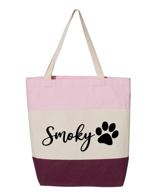Custom Dog Tote Bag Personalized Dog Mom Gift Dog Toys Totes Pet Gift Custom Pet Bag Gift For Dog Mom Dog Lover Bag (15"L x 15"H x 3"D, Tri-Color Pink)