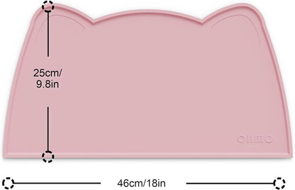 OHMO - Cat Food Mat, Silicone Pet Feeding Mat for Floor Non-Skid Waterproof Dog Water Bowl Tray, Easy to Clean Pet Placemat (Pink, 18 * 9.8'')