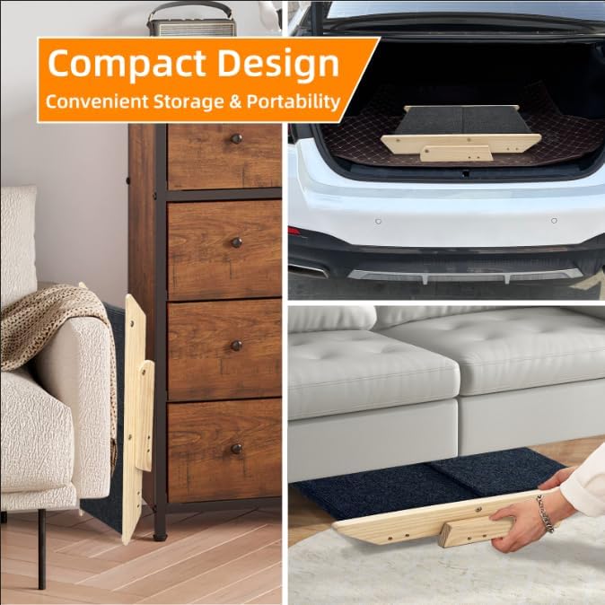 Dog Stairs/Ramp for Bed, Wooden Convertible Pet Steps, Portable Dog Ladder Up to 180 Pound for Elderly/Short-Legged Dogs, 2 Steps for Beds, Couch, Cars