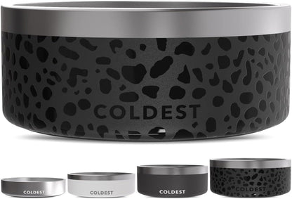 Coldest Dog Bowl - Anti Rust Metal, Non Slip, 3 Layers Insulated Stainless Steel Dog Bowls - Spill Proof & Heavy Duty - Water Bowl for Dogs, Cats & Pets, Dish Washer Safe (100 oz, Black Leopard)