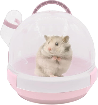 Hamster Carrier Cage Portable Cages Small Animals Carry Travel Case with Water Bottle Plastic Breathable Guinea Pig Outgoing Cage for Dwarf Hamster Ferret Chinchillas Hedgehog (Pink)