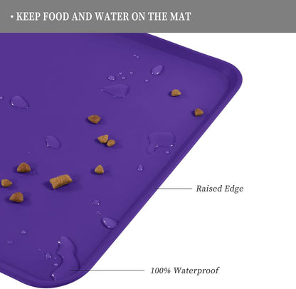 Waterproof Pet Feeding Mat with High Raised Edges, Heavier and Thicker Placemats for Cat Dog Water Bowl with BPA Free, Dogs Cats Food Mats for Messy Drinkers to Prevent Spill and Protect Floors