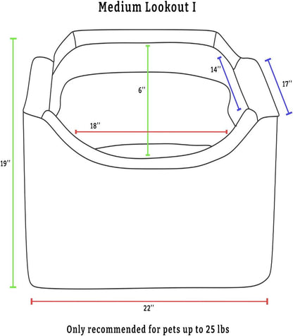 Snoozer Dog Car Seat, Lookout I Dog Booster Car Seat for Small Dogs Under 25lbs, Size: Medium, Fabric: Merlin Linen, Pet Car Seat to Alleviate Car Sickness for Dogs, Removable Machine Washable Cover