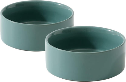 Ceramic Set of 2 Cat Bowls, Food and Water Bowls for Cats, Kitty, 2pcs Cat Dishes, Pet Feeder(5.1inch, 2 x Light Green Bowls)