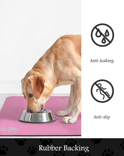 Pet Feeding Mat-Absorbent Dog Mat for Food and Water Bowl-No Stains Quick Dry Water Dispenser Mat-Dog Accessories Pet Supplies-Bowl for Messy Drinkers（BRIGHTPINK,12"x19"