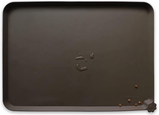 Hoki Found XX-Large Silicone Pet Food Mats Tray - Non Slip Pet Dog Cat Bowl Mats Placemat - Dog Pet Cat Feeding Mat - Waterproof Dog Cat Food Mats -Pet Water Mats for Carpet - Coffee