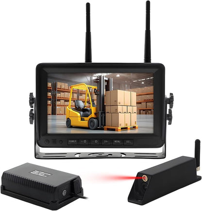7-inch Forklift Reversing Monitor, HD Night Vision 1080P Magnetic Wireless Reversing Camera, Waterproof IP68, IR Laser Positioning Camera for Forklifts, Vans, Trucks and Trailers