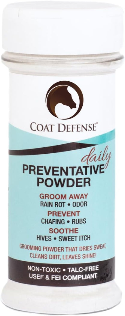 Coat Defense Daily Preventative Powder for Horses - Safe & Effective Equine Sweet Itch, Skin Funk, Scratches, & Rain Rot Treatment - Dry Shampoo for Horses, 8 oz Formula with All Natural Ingredients