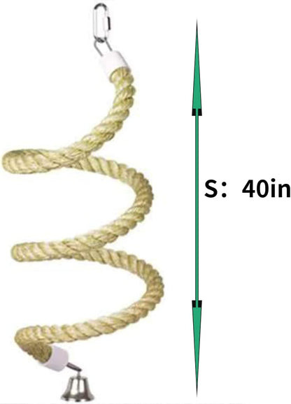 Bird Spiral Rope Perch, Bird Hemp Rope Swing Perch, Bird Cage Stand Pole Accessories, Bird Standing Climbing Toy for Parrot Parakeet Budgies Lovebirds Cockatiels (Small)