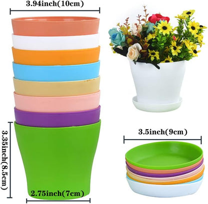 10 Pack 4 Inch Plant Pots Bulk Small Plastic Planters Pots with Drainage Holes Flower Pot for Succulent, Cactus, Herb, African Violet (10pcs-Multicolor, 4Inches)