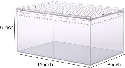 NANEEZOO Magnetic Acrylic Large Enclosure 2.5 Gallon 12 x 8 x 6 Inch Reptile Breeding Box Terrarium Cage for Insect Tarantulas Amphibians Caterpillars Snail Clear Acrylic Reptile Feeding Box