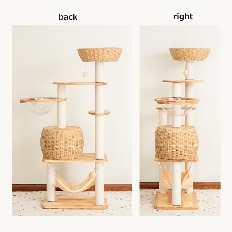 57'' Cat Tower for Large Cats, Manual Hand Woven Modern Multi-Level Condo with Natural Wood, Cat Activity Centre for Medium and Big Pets