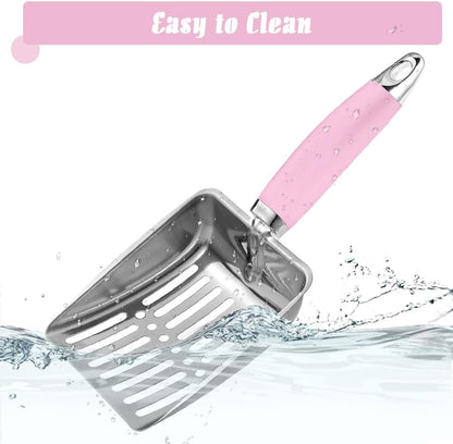 Cat Litter Scoop - Stainless Steel Metal Cat Litter Scoop-Sturdy Mesh Scooper - Mesh Shovel-Easy to Clean - Suitable for Cat Litter Box -Pink