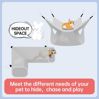 Large Caliber Guinea Pig & Rat Tunnel Hideout & Hammock, Corner Hideout Toy for Guinea Pig, Ferret, Hedgehog & Piggy to Hide and Shuttle (2. Hammock&Tunnel-Strawberry)