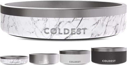 Coldest Dog Bowl - Anti Rust Metal, Non Slip, 3 Layers Insulated Stainless Steel Dog Bowls - Spill Proof & Heavy Duty - Water Bowl for Dogs, Cats & Pets, Dish Washer Safe (21 oz, Carrara Marble)