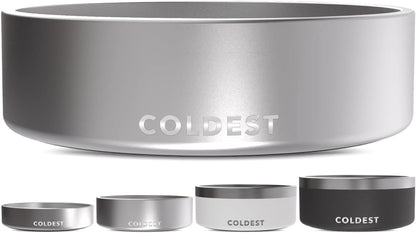 Coldest Dog Bowl - Anti Rust Metal, Non Slip, 3 Layers Insulated Stainless Steel Dog Bowls - Spill Proof & Heavy Duty - Water Bowl for Dogs, Cats, Dish Washer Safe (42 oz, Polished Stainless Steel)