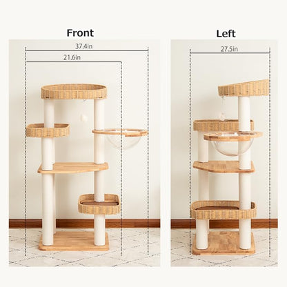 48'' Cat Tree for Large Cats, Modern Cat Tree Multi-Level Condo with Natural Wood, Cat Activity Centre for Medium and Big Pets (White LS02)