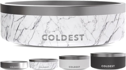 Coldest Dog Bowl - Anti Rust Metal & Non Slip Dog Bowls Large, Spill Proof Heavy Duty 3 Layers Insulated Dog Bowl - Food and Water Bowl for Dogs, Cats & Pets, Dishwasher Safe (42 oz, Carrara Marble)