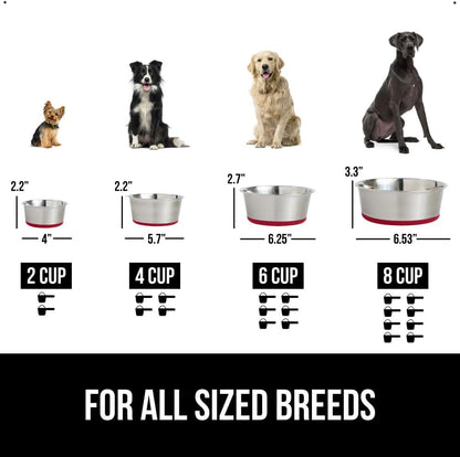 GORILLA GRIP Set of 2 Dog Bowls, Holds 4 Cups (32 fl oz), Heavy Duty Metal Food and Water Bowl for Feeding Dogs and Cats, Dishwasher Safe, Rust Resistant Stainless Steel, BPA Free Rubber Base, Red