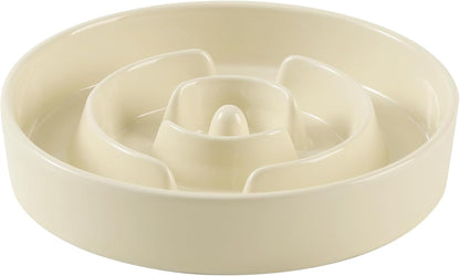 8.2inch Ceramic Slow Feeder Dog Bowl for Medium and Large Breed, Puzzle Dog Food Dish, Anti-Gulping, Pet Slow Feeder, Stop Bloat, Preventing Choking (Single Bowl-Beige)