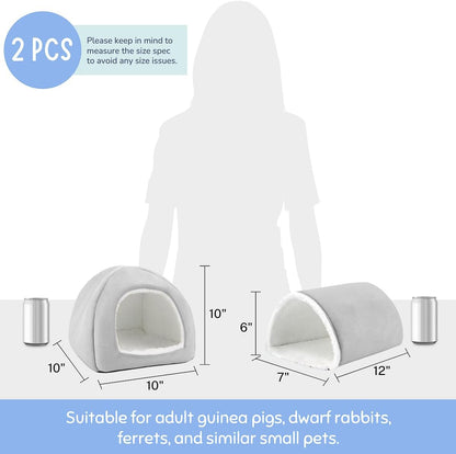 Guinea Pig Hideout and Tunnel Set, Soft Plush Bed & Play Tunnel for Guinea Pigs, Rabbits, Ferrets, Small Animals - Washable Accessories for Resting, Hiding, Exercising