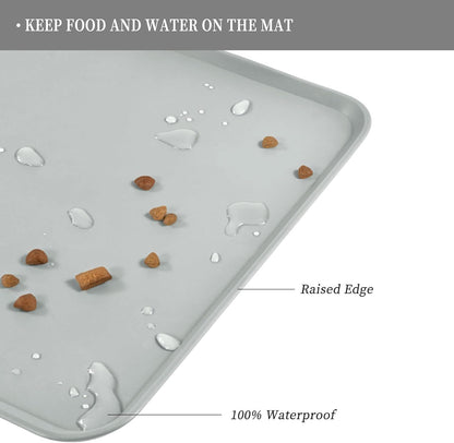 Waterproof Pet Feeding Mat with High Raised Edges, Heavier and Thicker Placemats for Cat Dog Water Bowl with BPA Free, Dogs Cats Food Mats for Messy Drinkers to Prevent Spill and Protect Floors