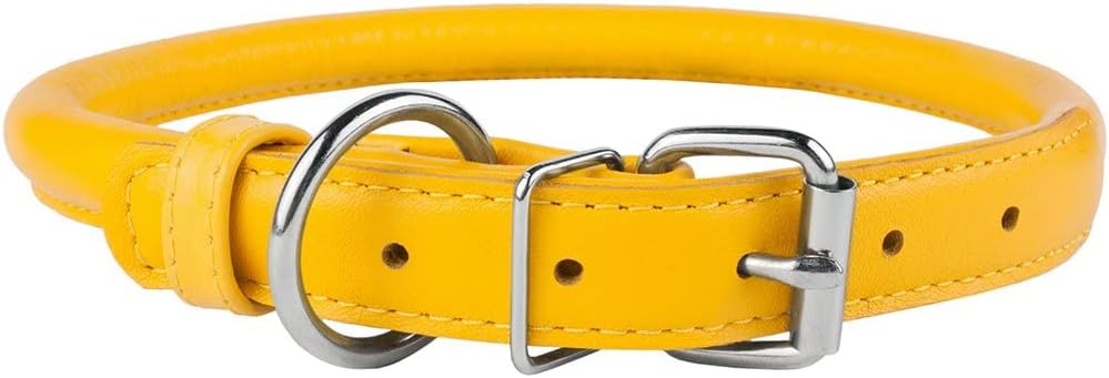 CollarDirect Rolled Leather Dog Collar, Soft Padded Round Puppy Collar, Handmade Genuine Leather Collar Dog Small Large Cat Collars 13 Colors (13-16 Inch, Pink Textured)