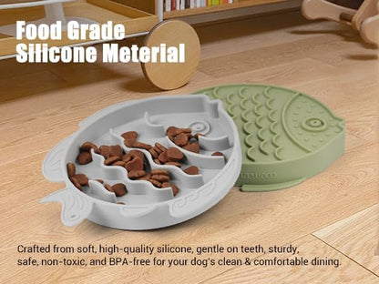 Coomazy 2-in-1 Silicone Slow Feeder Dog Cat Bowls, Lick Mat Interactive Puzzle Toy for Pets Dry/Wet Food Training, Keeps Dogs Cats Busy, Prevents Puppy Kitty Overeating (Avocado, 1.2 Cup)