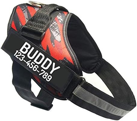 PawPawify Custom No Pull Dog Harness with Name and Phone Number, Heavy Duty Personalized Pet Vest to Prevent Tugging, Pulling, or Choking, Training and Walking (Camouflage Red, XL (60-85 LBS))