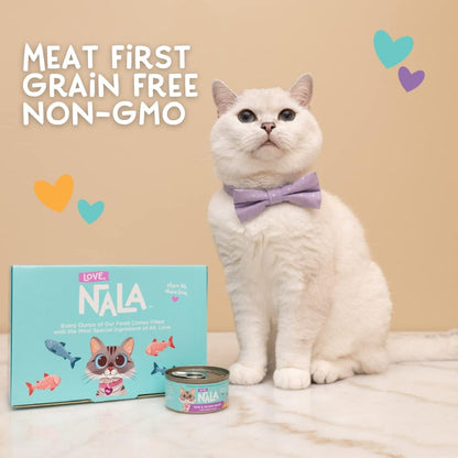 LOVE, NALA - Natural Adult Cat Wet Food - FLAKED Tuna and Salmon in Broth- Grain Free, Non-GMO, Lean Protein, Omega 3, Added Minerals & Vitamins - 12 Pack 2.4 lbs.